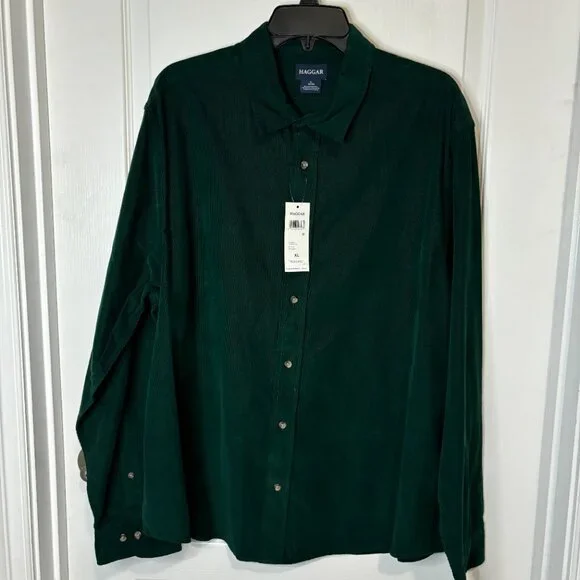 Haggar Men's Regular Fit Long Sleeve Corduroy Shirt Bundle Blue Mustard Green XL